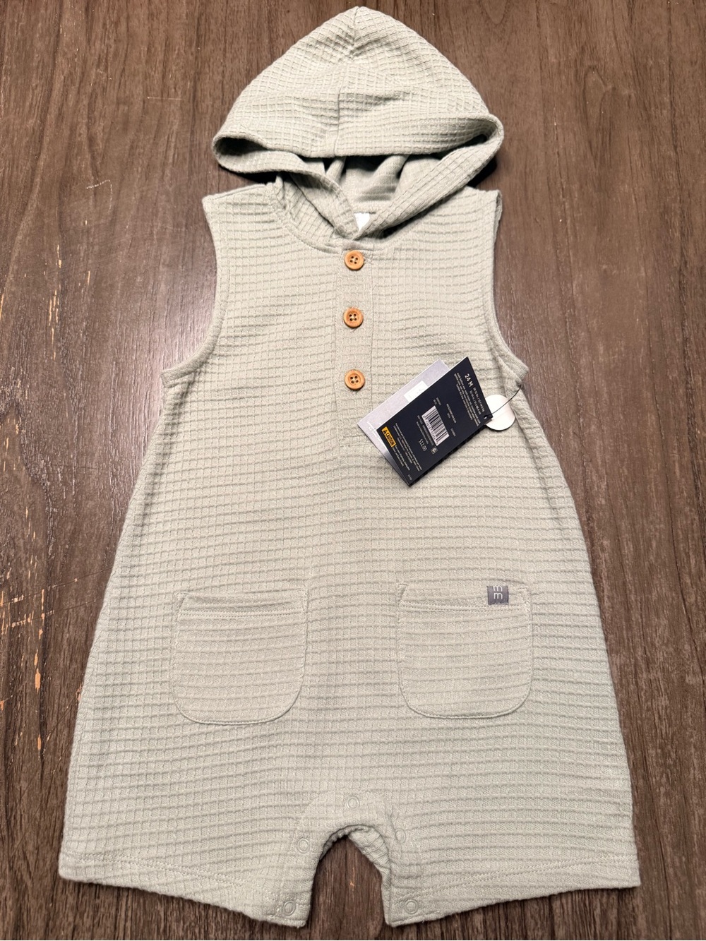 Hooded Waffle Sleep Romper in Light Sage